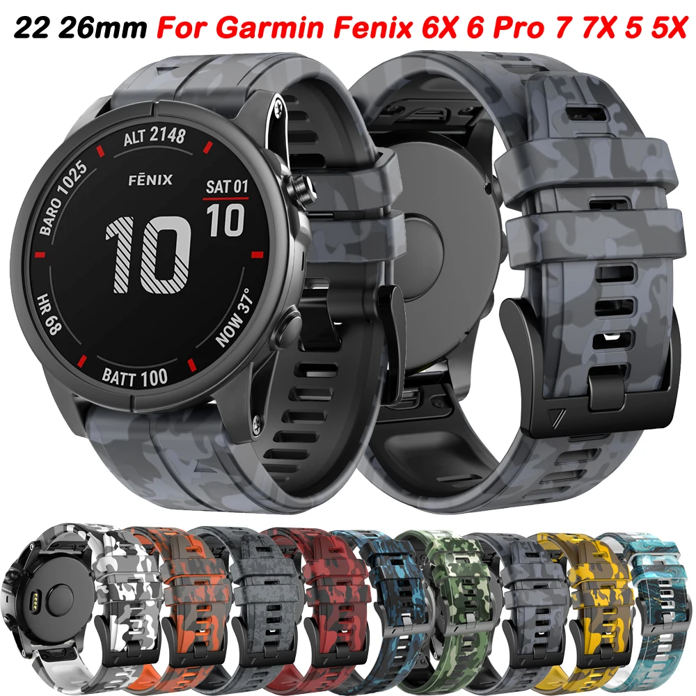 22 26mm Siliconen Bands Voor Garmin Fenix 6X6 Pro 7 7X 5X 5 Plus 3HR band Armband Enduro Epix Gen 2 Afdrukken Horlogeband