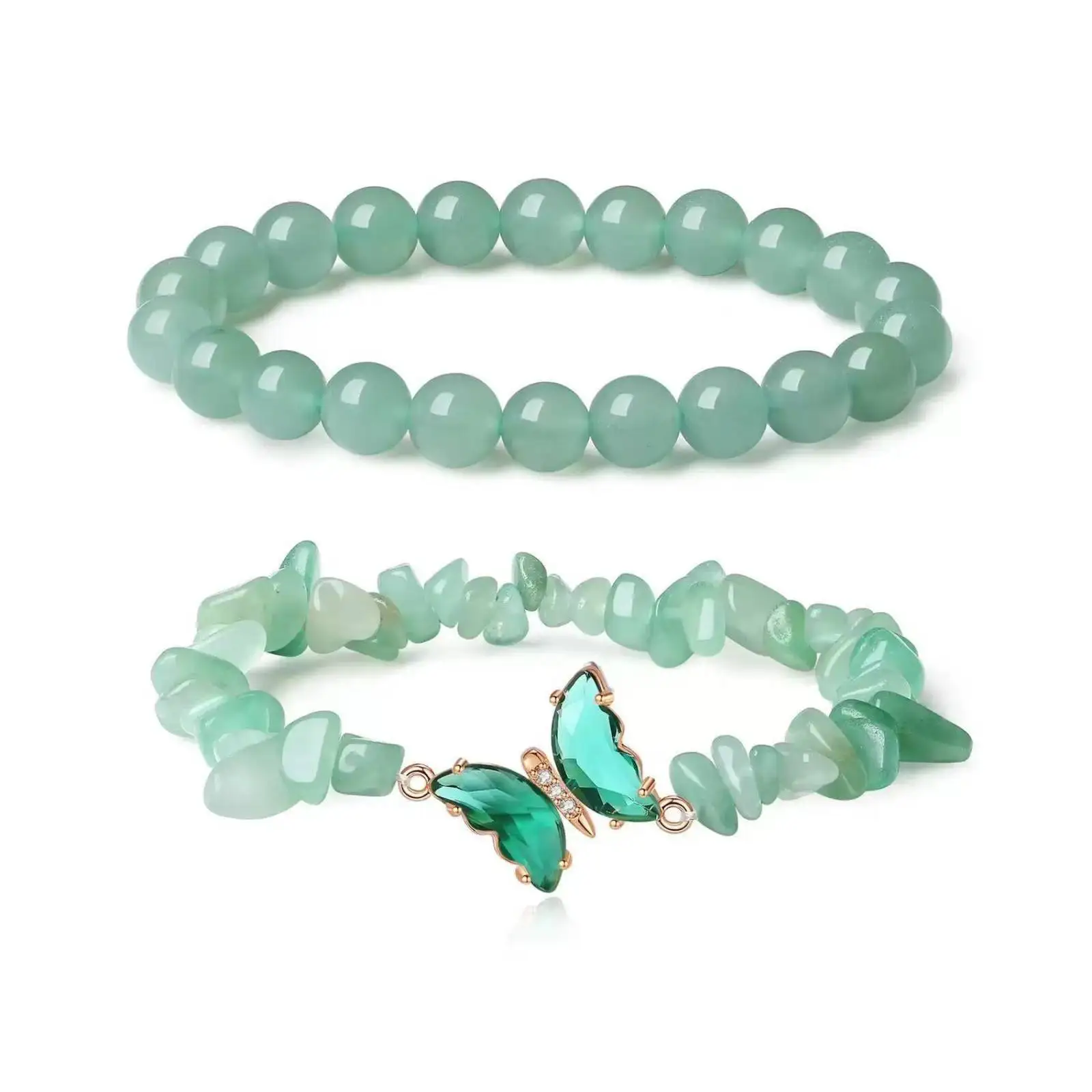 Rundes Perlenarmband mit Naturstein-Schmetterlingsanhänger für Damen, Schmuckgeschenk – Detail 6