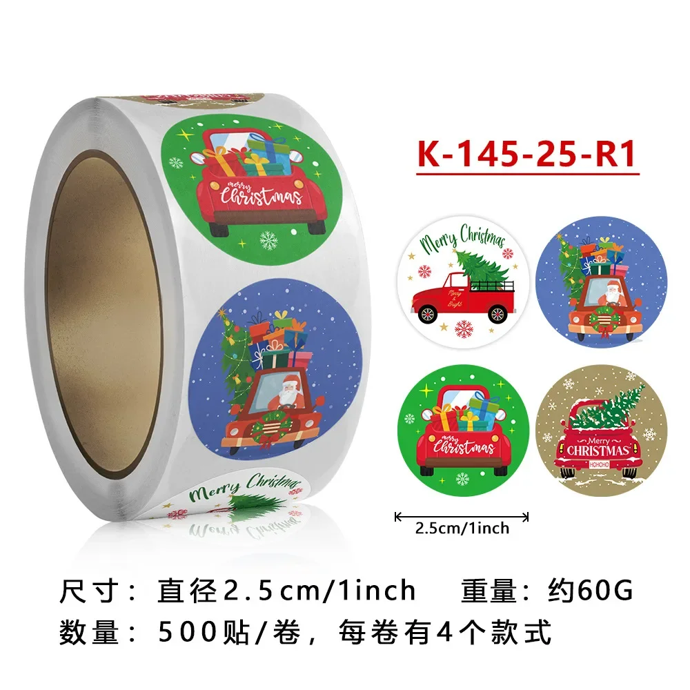 500pcs Merry Christmas Stickers 1 inch Round Christmas Tags Stickers for kids Gift Baking Package Envelope Stationery Decor