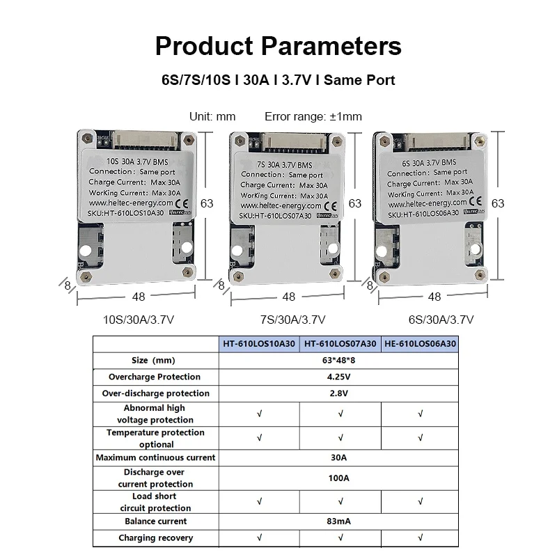 6S 7S Li-ion 8S Lifepo4 24V 10S 36V Lithium Battery Protection Board 30A  60A Balance BMS Motor Energy Storage image 2