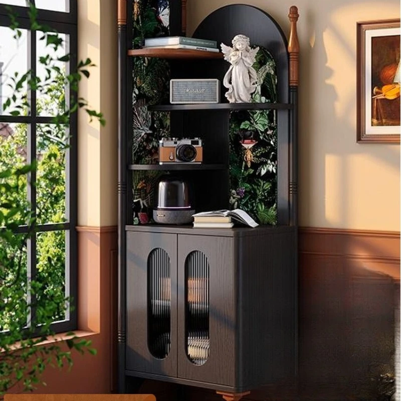 

French retro corner cabinet small apartment living room corner rack triangular cabinet solid wood multi-layer rack