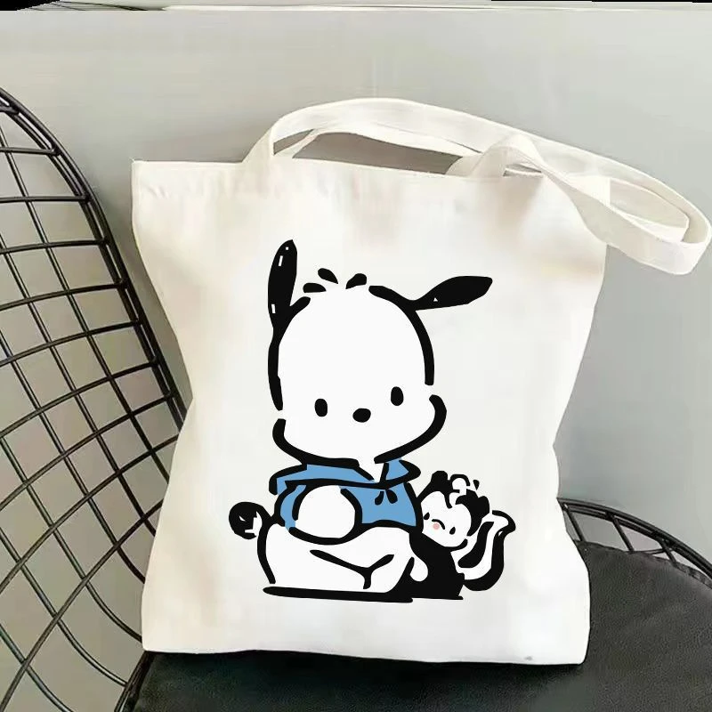 

Сумка на плечо Sanrio Pochacco, холщовая сумка, женская сумка-тоут в стиле каваи, вместительная, для поездок на работу, милая студенческая сумка, сумка для хранения канцелярских принадлежностей