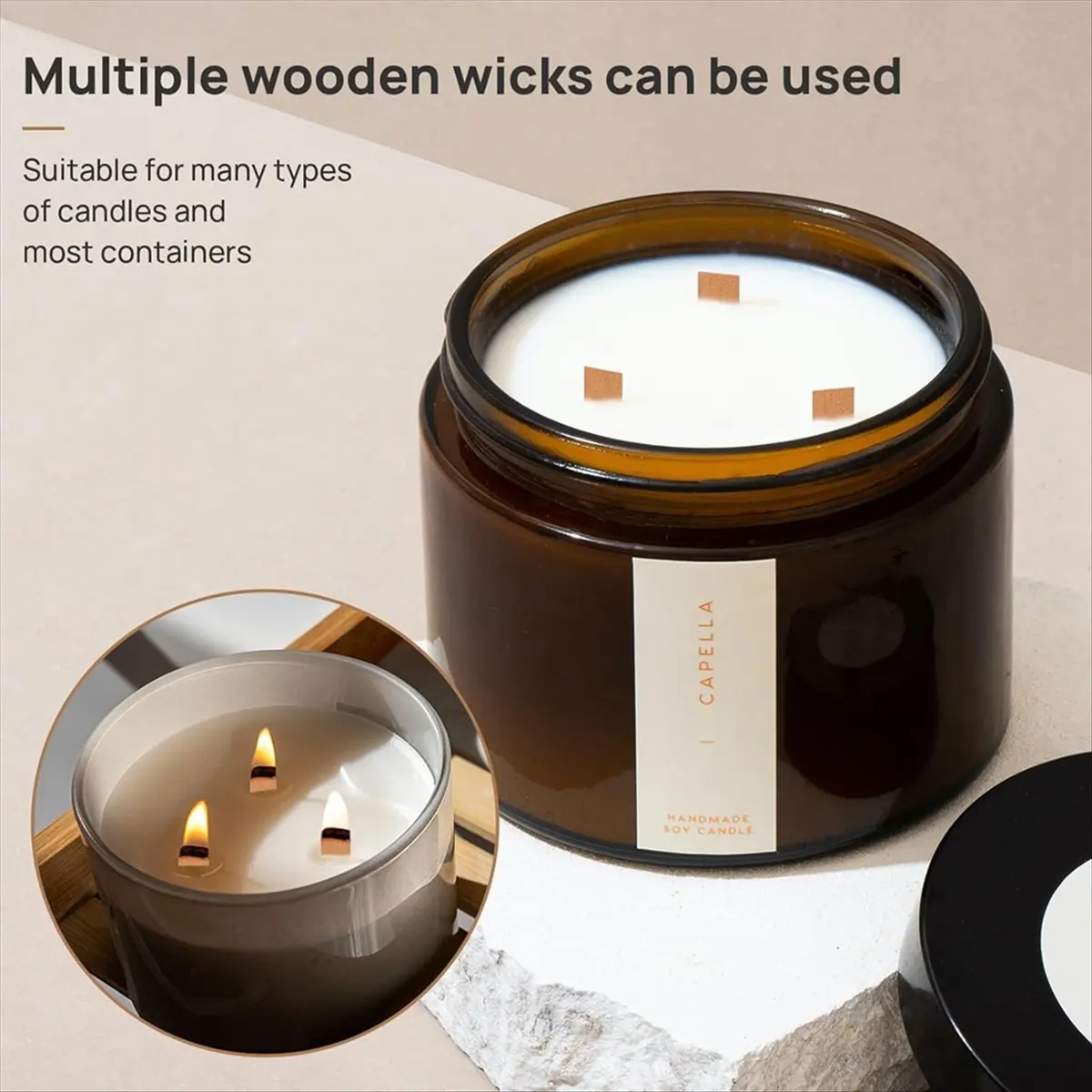 * Mechas de vela de madera A02R, 100 mechas de madera para hacer velas, mechas de madera + clips de metal para fabricación de velas, manualidades DIY de velas A