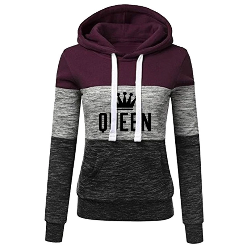 Autumn/Winter Women's Long sleeved Wool Pullover Sports Hoodie Tri color Spliced Stripe Hoodie Top 5-color S-4XL