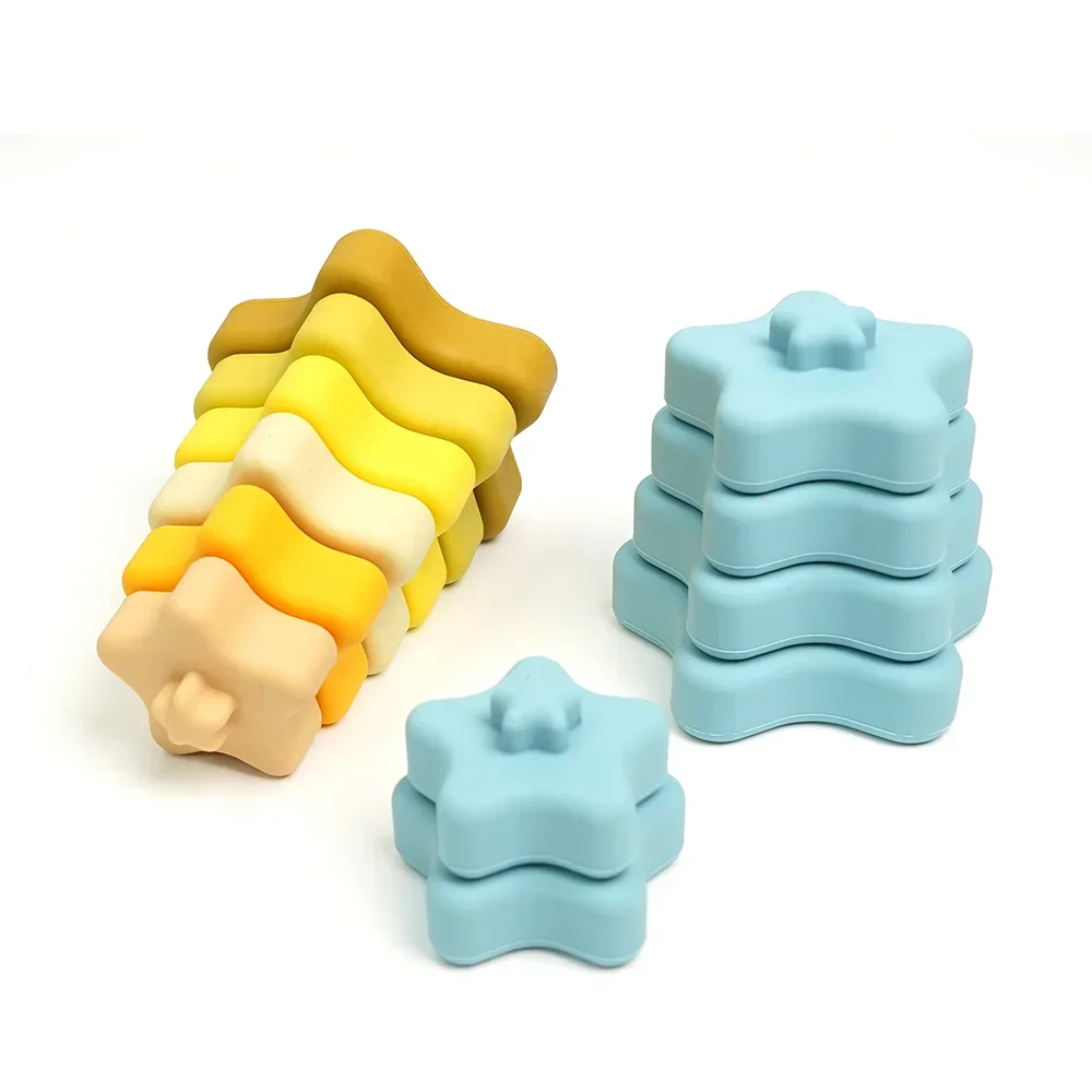 New Design Custom Montessori Building Blocks BPA Free Toddler Kids Educational Sensory Learning Baby Silicone Stacking Toys