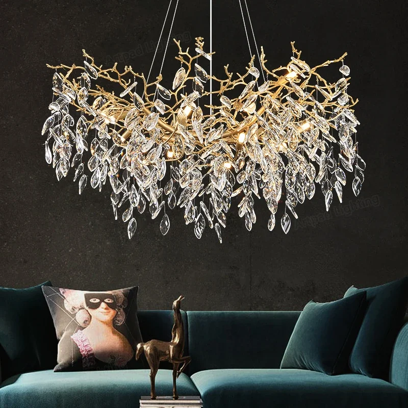 Modern Luxury Crystal Chandeliers Metal Long/Round Hanging Lamp for Dining Living Room Hotel Hall Art Gold Light Fixture Decora