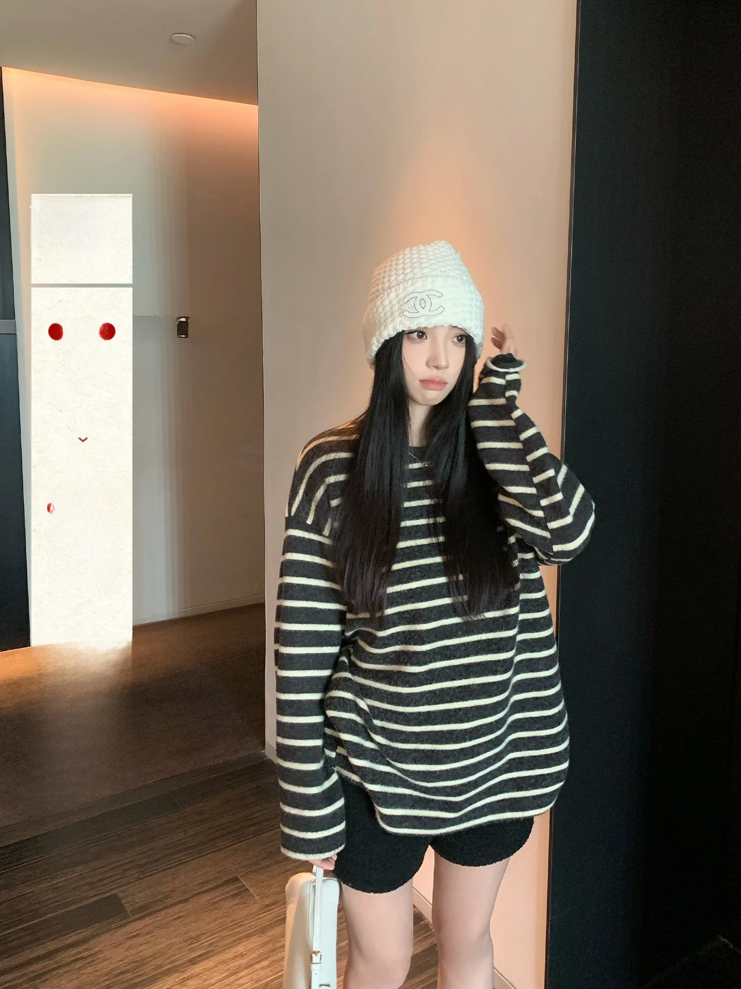 

Yuzuqi ternoon Melody Striped Color Blo Long Sve Women's T-irt Loose Fitting Base Layer Top Casual Sle round Ne