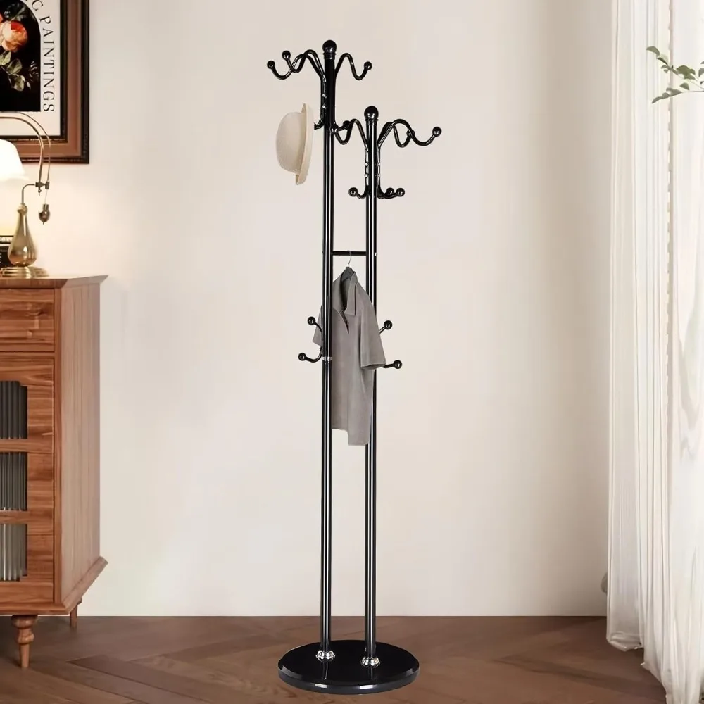 

Modern Metal Coat Rack with 17 Hooks - Double-Pole Freestanding Coat Tree Stand