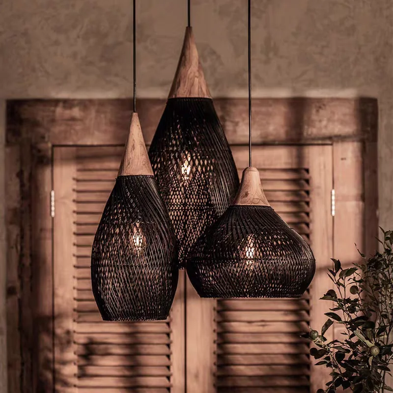 

Japanes Designer Pendant Lights Handmade Restaurant Retro Rattan Chandeliers Living Room Mood LED Lights for Home Deco Lustre