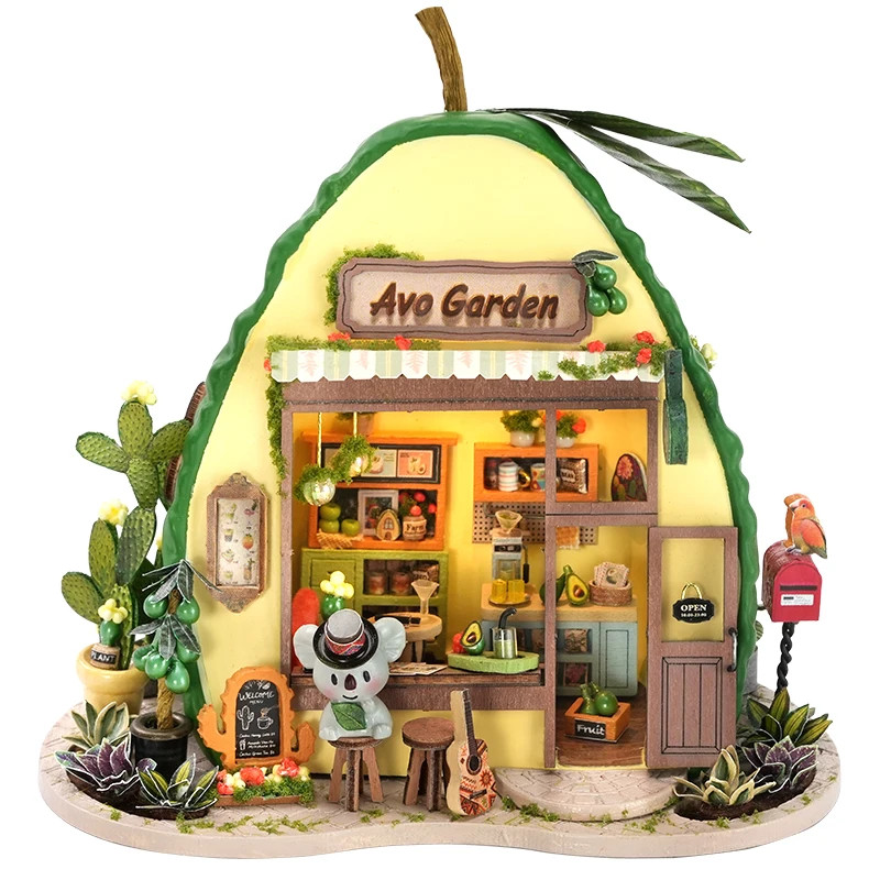 DIY Houten Koala Milkshake Shop Beeldjes Miniaturen Met Licht Mini Casa voor Vrienden Verjaardagscadeaus Woondecoratie Ambachten