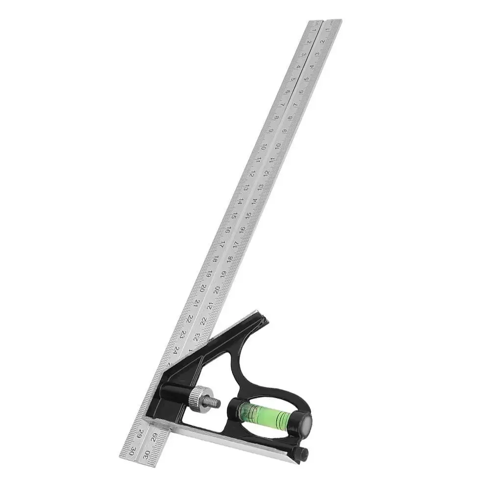 300mm Adjustable Combination Square Angle Ruler 45 90 Degree with Bubble Level Stainless Steel Tool for Precise Measurements