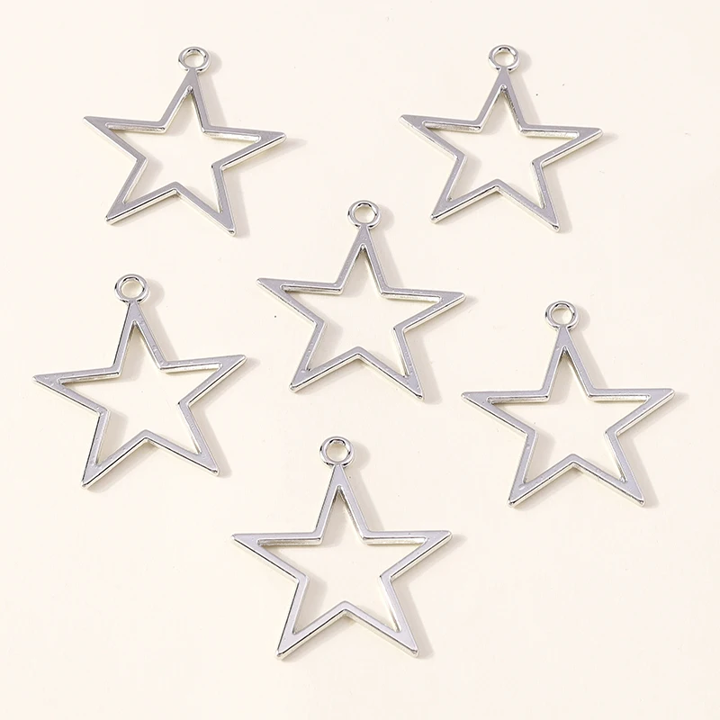 Leslie 10 Stück 32 x 37 mm Legierung große hohle Sterne Charms fünfzackige Sterne Anhänger für Schmuckherstellung handgemachte Frauen Halskette Handwerk – Detail 6