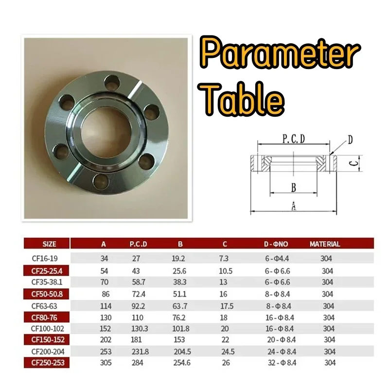 CF16CF25CF35CF63CF80CF100CF150CF200 CF inner welding loose flange,high vacuum CF sleeve inner welding flange blade flange, 304SS