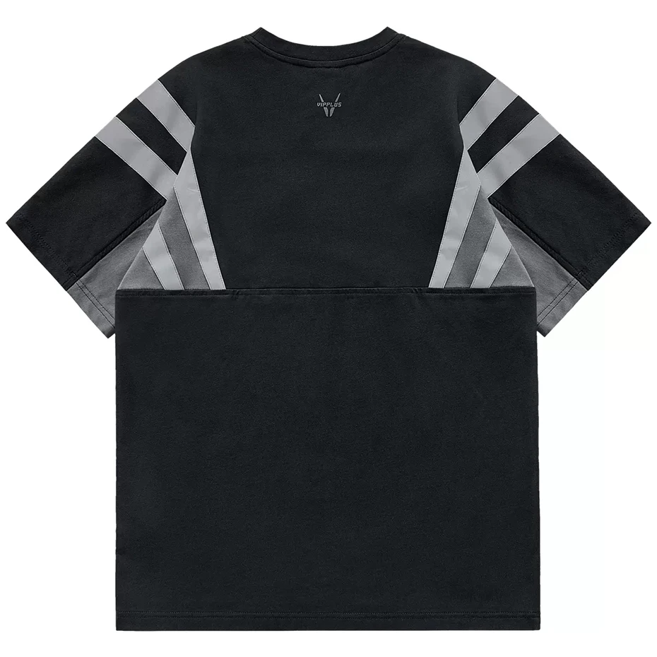 Black Techwear T-shirt Hip Hop Streetwear  Reflective Stripe Patchwork Cargo Tshirt Men Summer Short Sleeve Tops Tees Male