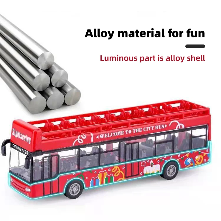 Mini Alloy Bus Model Kids Boys Toys Diecast Pull Back Vehicle Inertia Car Double-decker Sightseeing Bus Children Christmas Gift