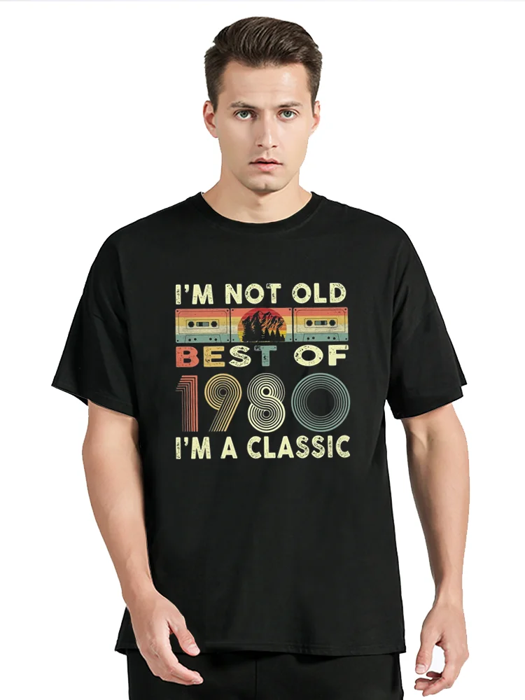 

Wholesale T-Shirt Men Best Of 1980 Birthdays Cassette Tape Vintage Tshirt Men Clothing Oversized Graphic Tees Tops