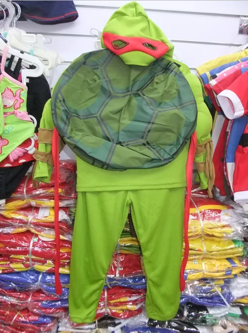 Halloween Christmas 3-7 year old boy light green muscle costume, cosplay suit top + pants + head cover + shield