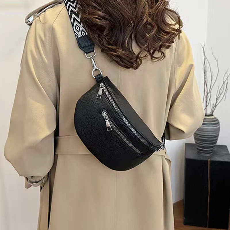Bolso Bandolera Casual con Múltiples Bolsillos - Riñonera Moderna con Correa Ancha, Ligera para Mujer y Uso Diario