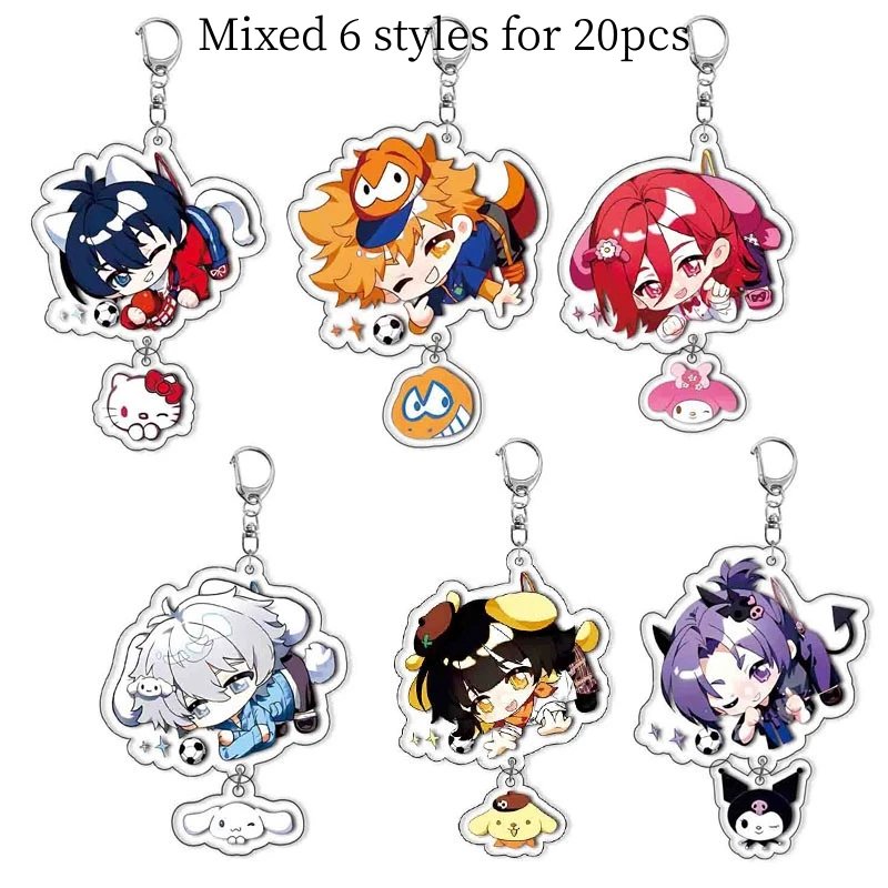 20pcs Anime Blue Lock Keychain Cartoon Figure Isagi Yoichi Chigiri Hyoma Acrylic Pendant Keyring For Friends Jewelry Wholesale