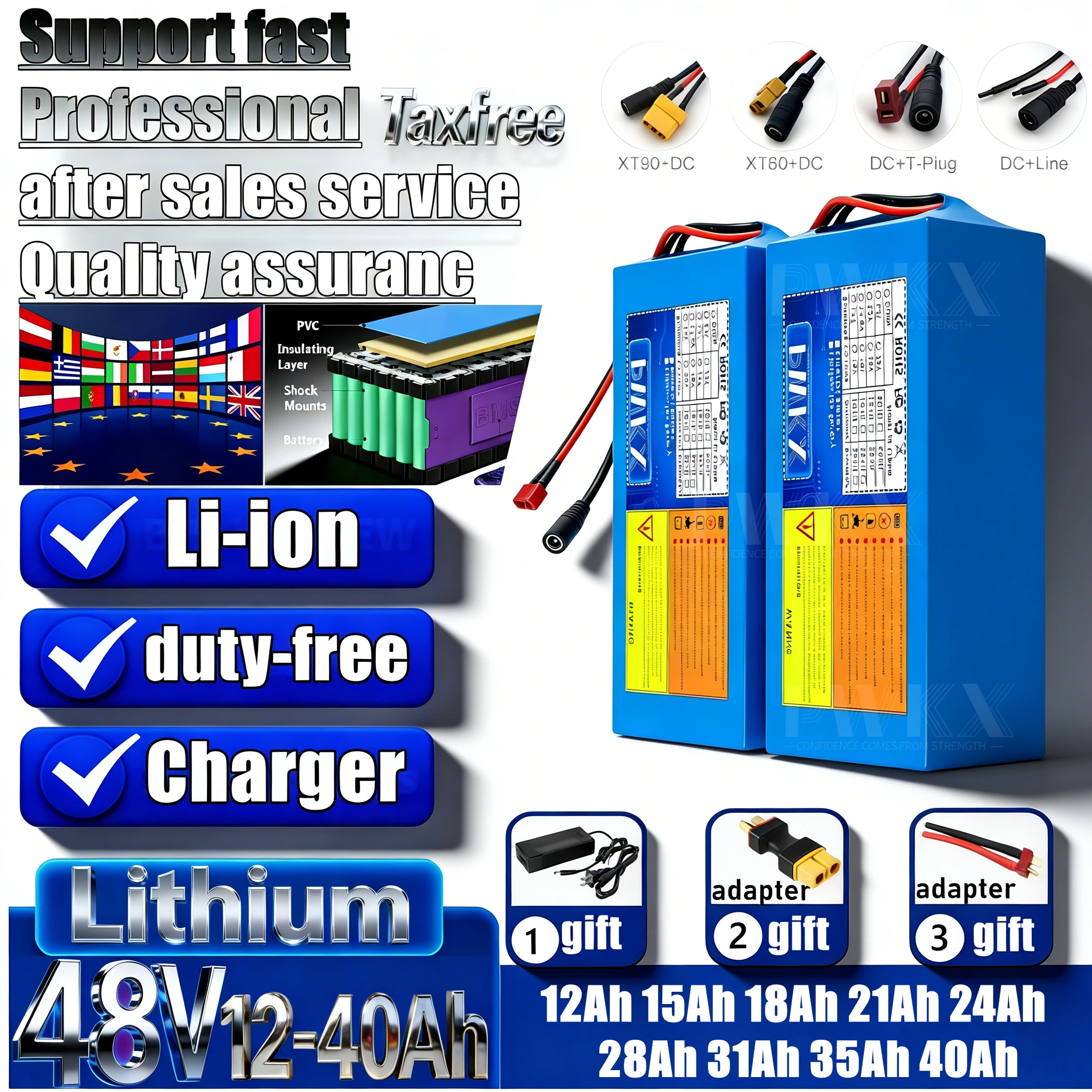 

Совершенно новый литиевый аккумулятор 48 В 40 Ач 35 Ач 31 Ач 28 Ач 24 Ач 21 Ач 18 Ач 15 Ач 12 Ач с BMS 1500 Вт для литий-ионного аккумулятора 42 В для электронного скутера