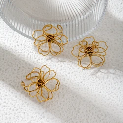 May@RZ Hollow Flower Stainless Steel Flora Open Ring For Men And Women's Fashion Jewelry Cute 14k Gold Plated Adjustable Ring