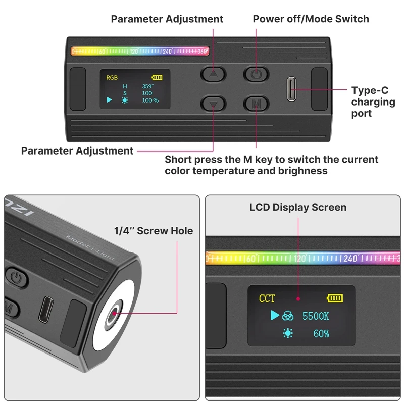 Ulanzi i-Light Compact Magnetic RGB Tube Light Portable Fill Light 2500-9000K 700LUX/0.3m Amibence Light for Video Vlog Live