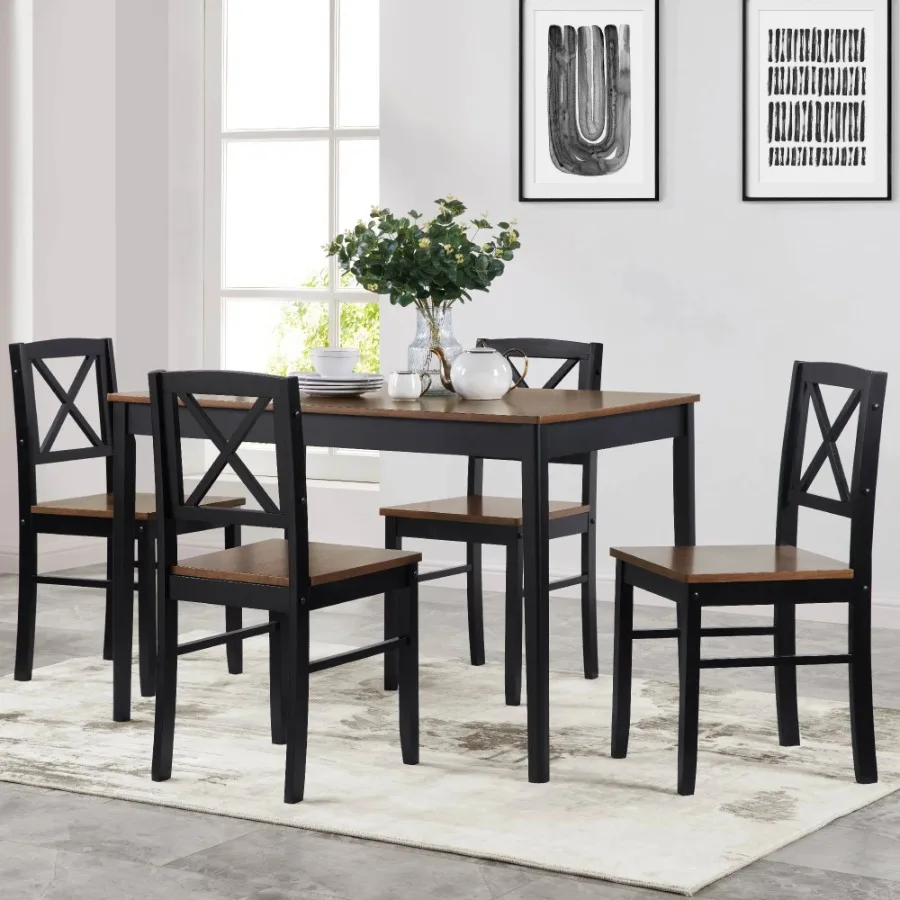 

-Friendly Solid Wood Dining Set - Sustainable Home and Restaurant Furniture with Black Metal Accents Light Brown