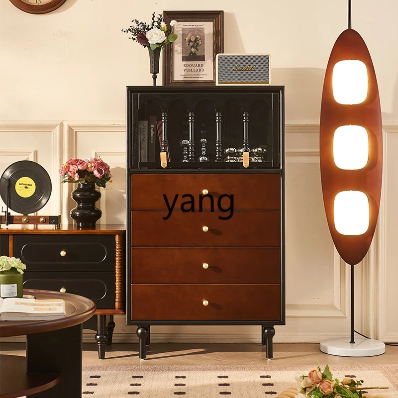 

yjq French retro solid wood four-chest cabinet medium and antique small apartment living room dining side cabinet