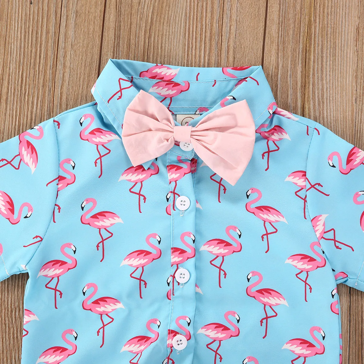 Newborn Baby Boys Jumpsuit Casual Short Sleeve Cartoon Printed Romper+Solid Color Bow Tie