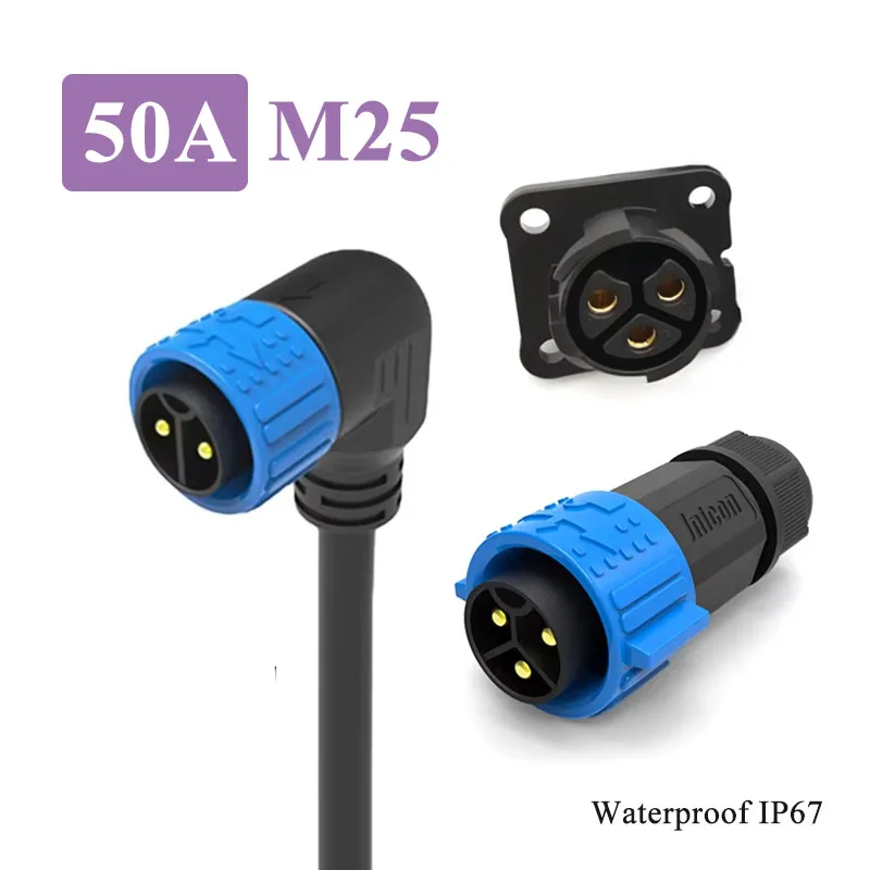 Waterproof 50A M25 2Pin 3Pin Connector Self-locking Large Current Male Female Aviation Plug Socket IP67 Charge Power Joint