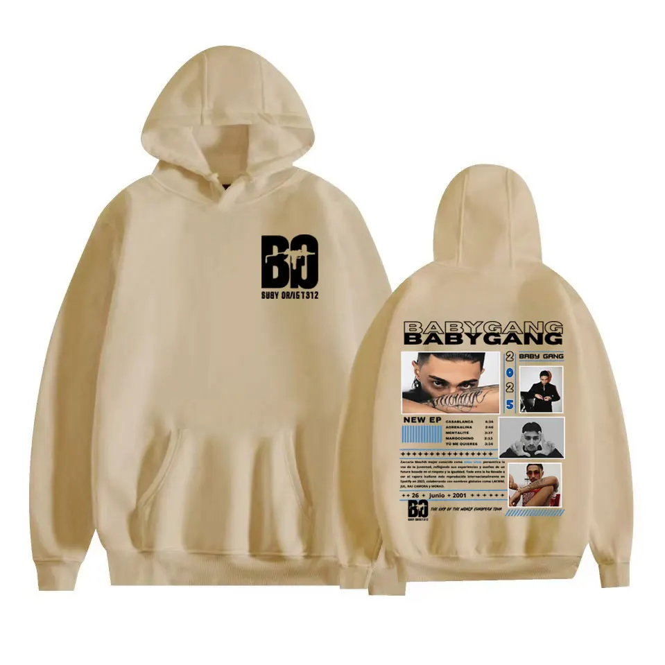 래퍼 베이비 갱 앨범 투어 2025 그래픽 후드티 남성 의류 패션 힙합 펑크 스웨트셔츠 남성 바디워머 오버사이즈 후드티
