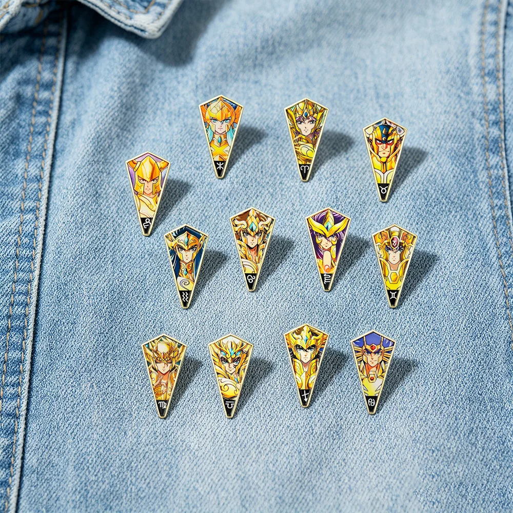 Saint Seiya Gold Saint Enamel Pins 12Pcs Set Zodiac Knights Lapel Brooch Badges For Jacket Backpack Anime Fans Collectible Gift
