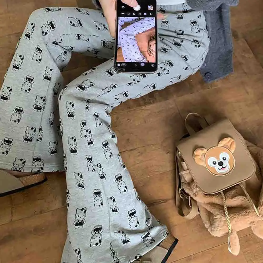 Sanrio Hello Kitty Pants Y2K Kawaii Cartoon Women Fashion Sweatpants Spring Autumn High Waist Baggy Casual Wide Leg Trousers New - view 2