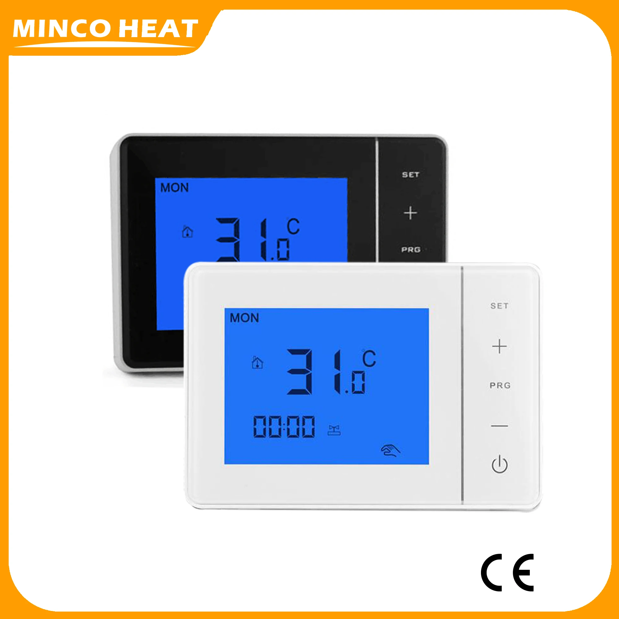 

Minco Heat Thermostat AC100~230V HY01WE White/Black Electric Floor Thermostat 16A Programmable Room Thermostat with Sensor