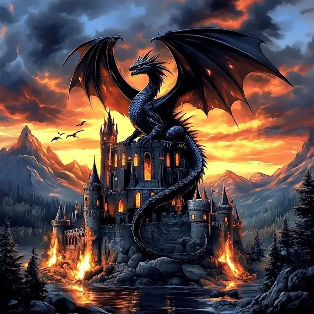 Large Jigsaw Puzzle 500/1000 Pieces Black Dragon Castle Fantasy Paper Puzzles Adult Present Portable Box for Family Games Toys