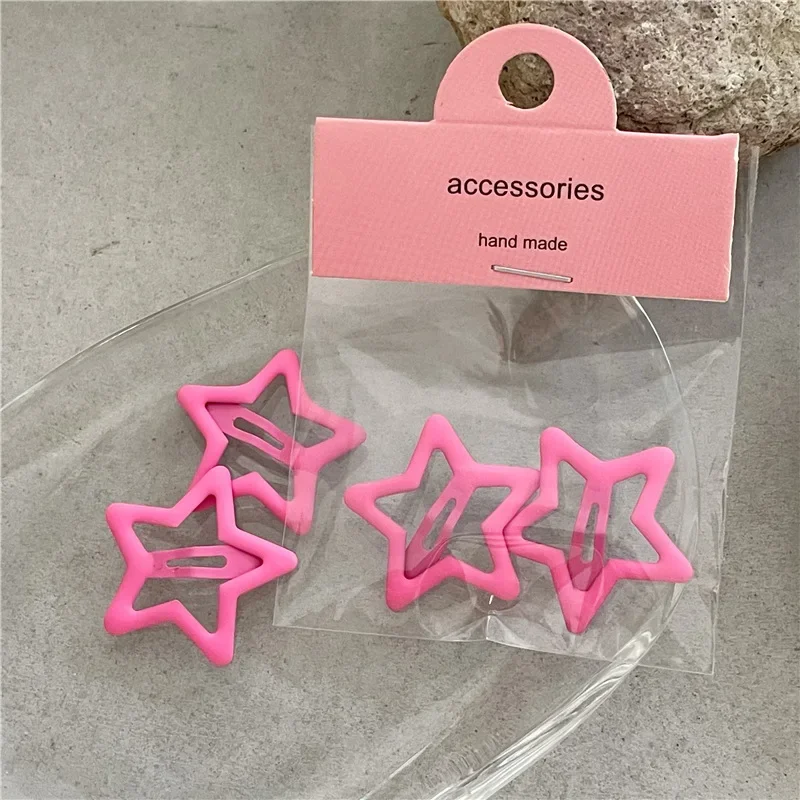 Y2k Pink Pentagram Star Pendant Hair Clip Women Sweet Cool Cute 90s Aesthetics Bobby Pin Harajuku Vintage Trend Hair Accessories