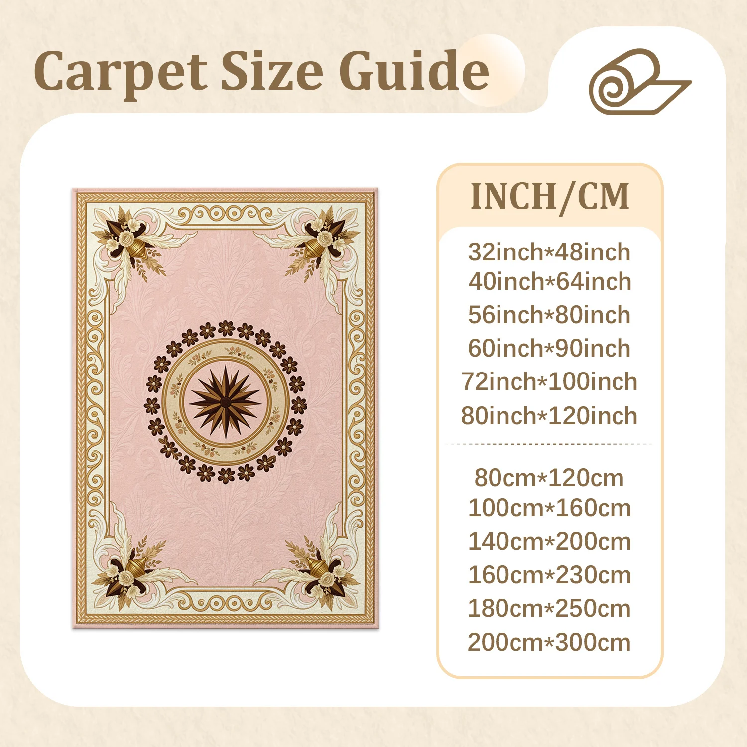 Ornate Pink Gold Floral Medallion Velvet Area Rug, Machine Washable Decorative Floor Rug for Living Room, Bedroom, Dining Room, Entryway, Ideal for Halloween, Thanksgiving, Christmas, New Year, Black Friday, Cyber Monday Home Decor