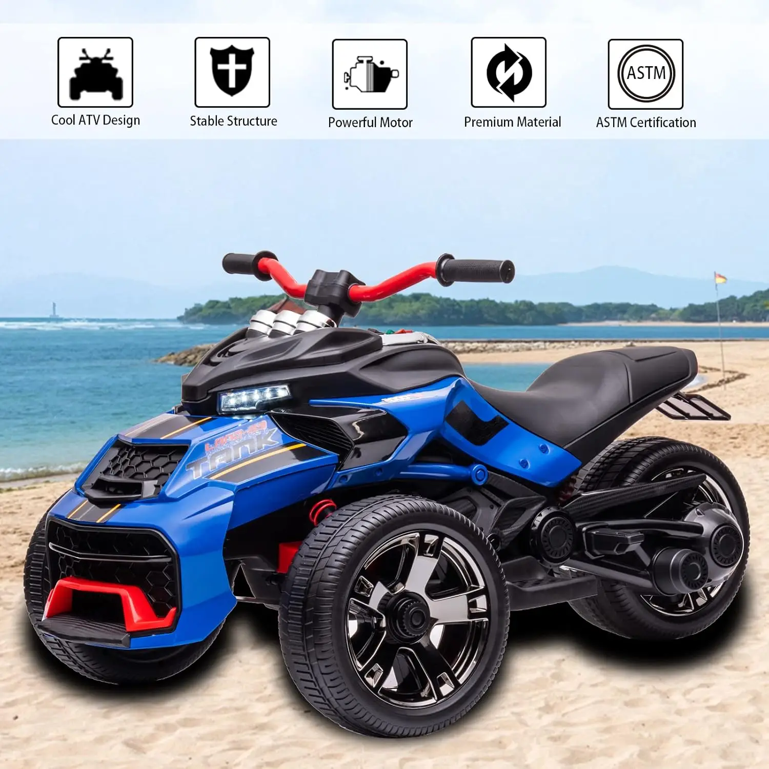 24V Kids ATV 3 Wheeler Ride on Motorcycle with LED Lights, Ride-on Electric Car for Kids with Rubber Plastic Polymerized EVA tir