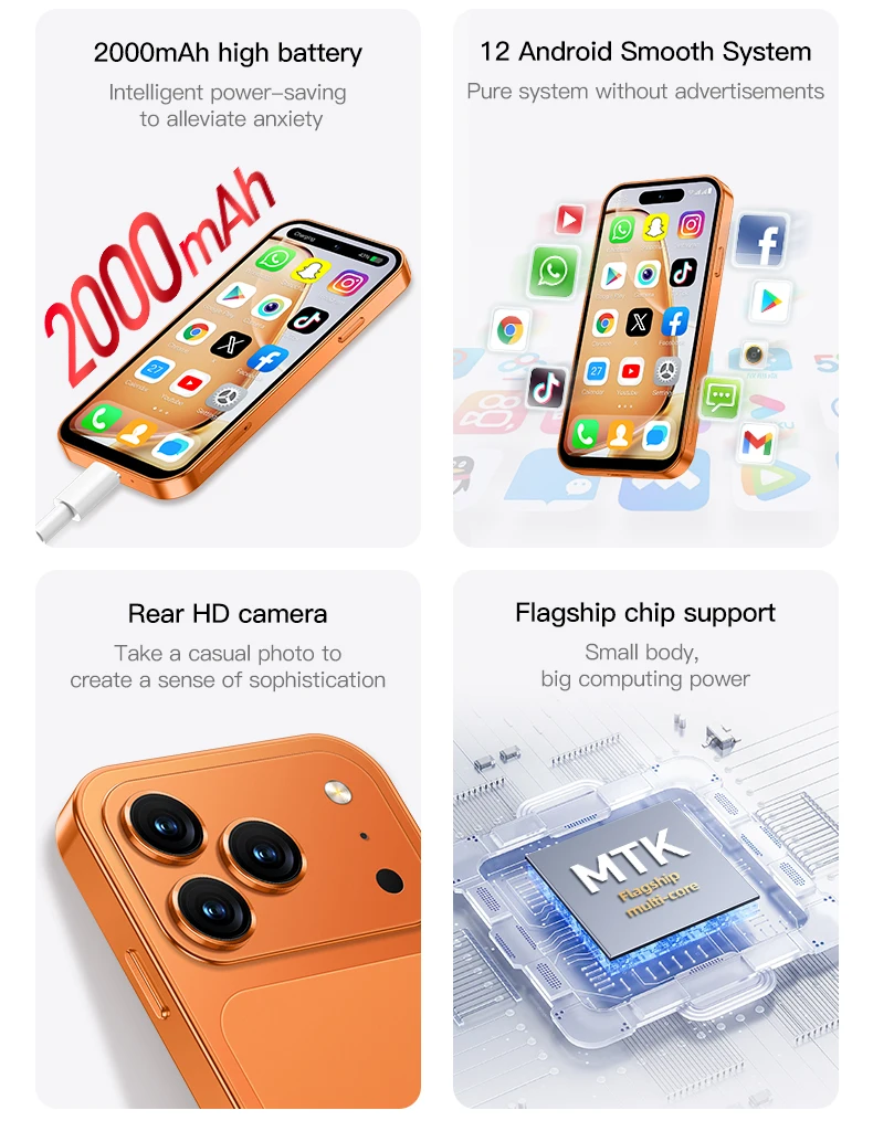 2026 New ONEMYTH Orange A18 Pro&A19 Pro, 3.99″/4.5″, 2000mAh Battery, 4G Network Dual SIM Cards, mini Smartphone