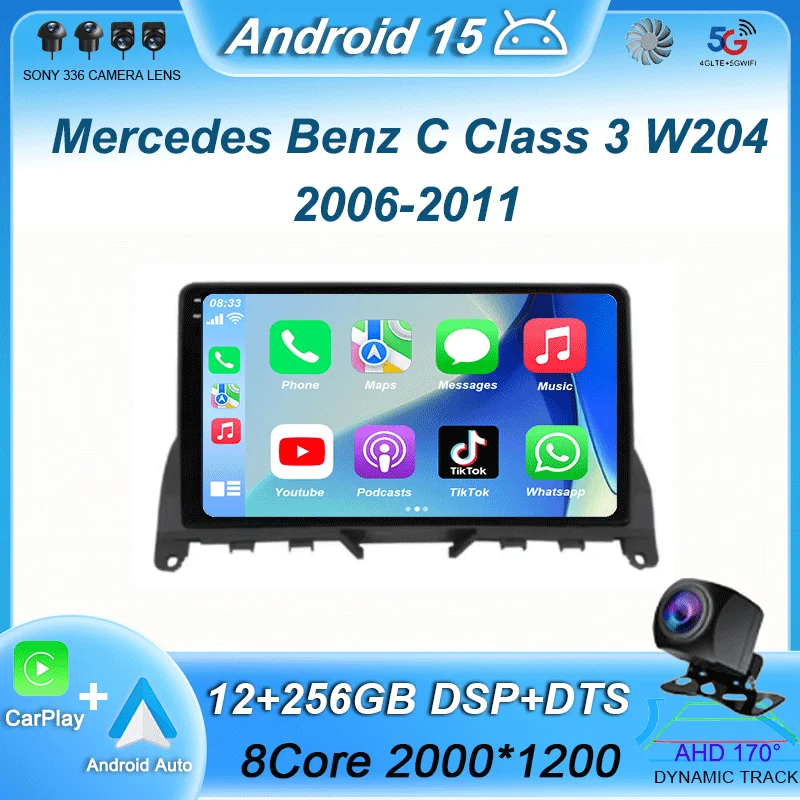 

9 Inch Android 15 For Mercedes Benz C Class 3 W204 S204 2006 - 2011 Car Radio QLED 4G Autoradio Video Multimedia Player Carplay