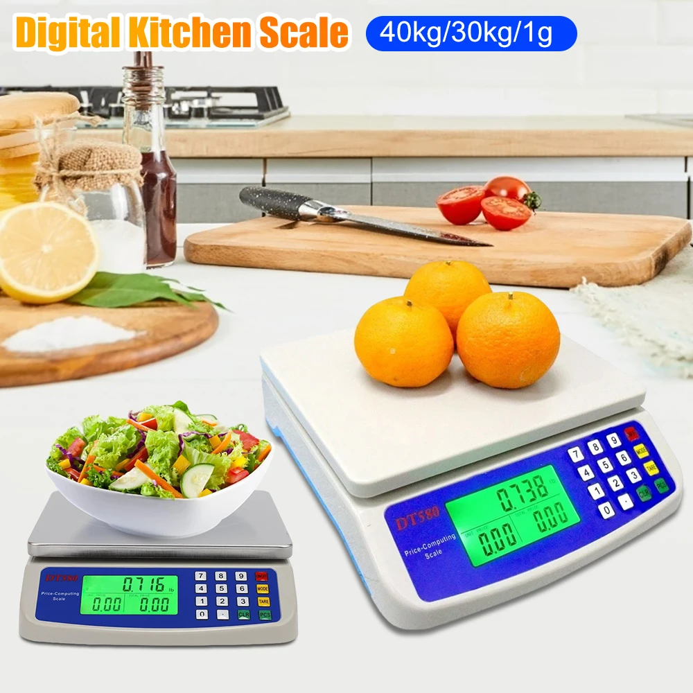 

40kg/30kg/1g Kitchen Scale Commercial Food Scale LCD Electric Digital Scale Stainless Steel Kitchen Food Scales Weighing Tool