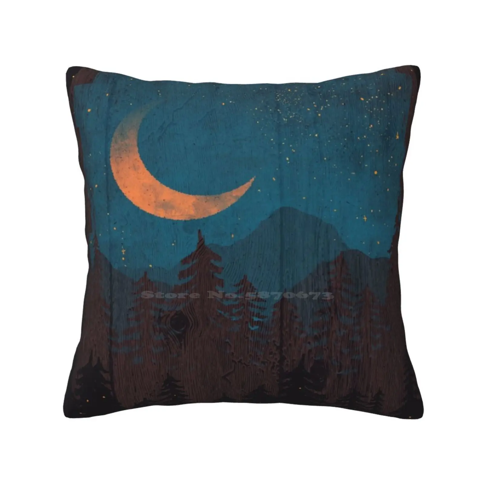 Those Summer Nights... Funny Cute Decor Square Pillowcase Landscape Moon Stars Lightning Bugs Firefly Mountains Nature