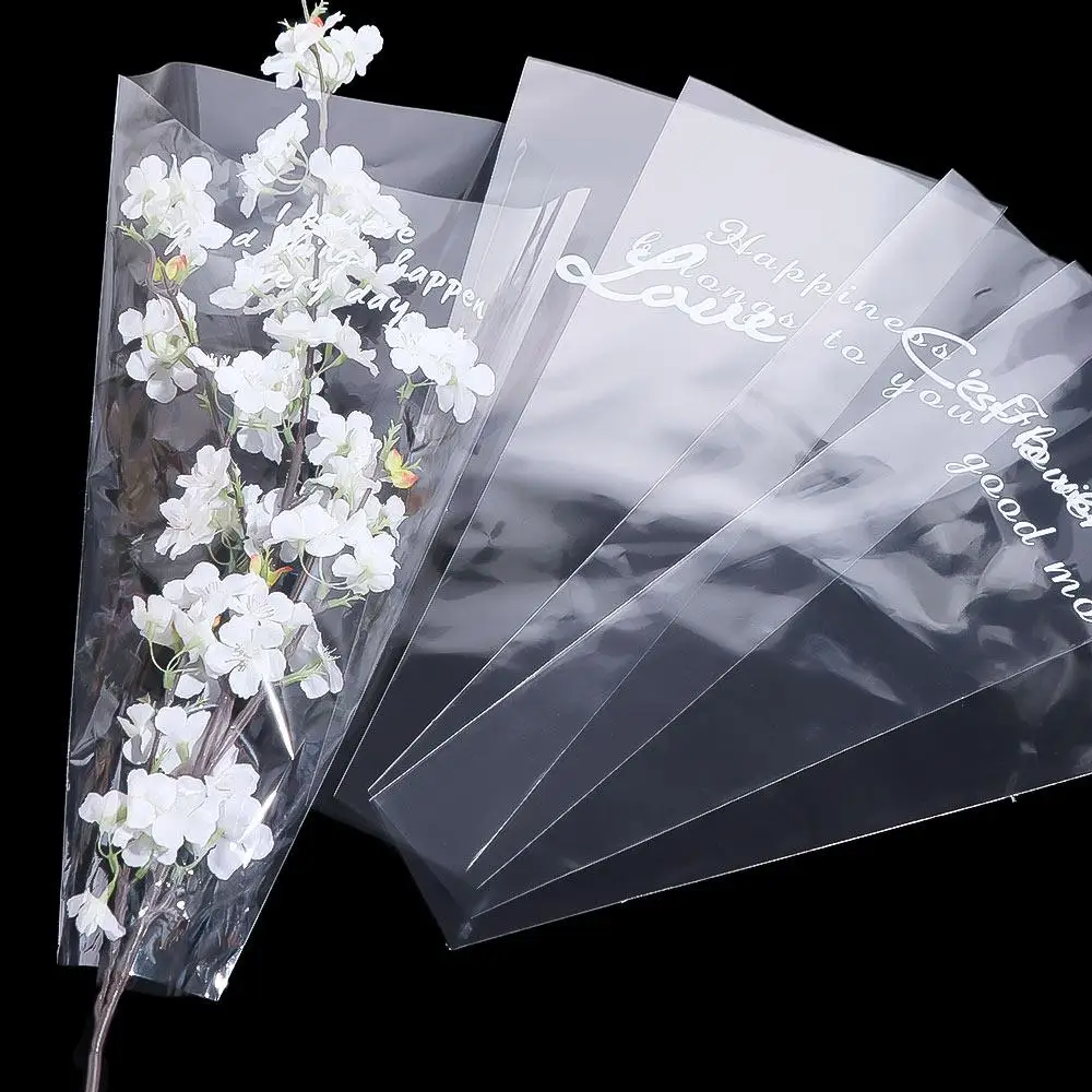 

50Pcs Transparent Flower Packaging Bag Package Supplies Plastic Bag Wrapping Paper Waterproof Trapezoidal