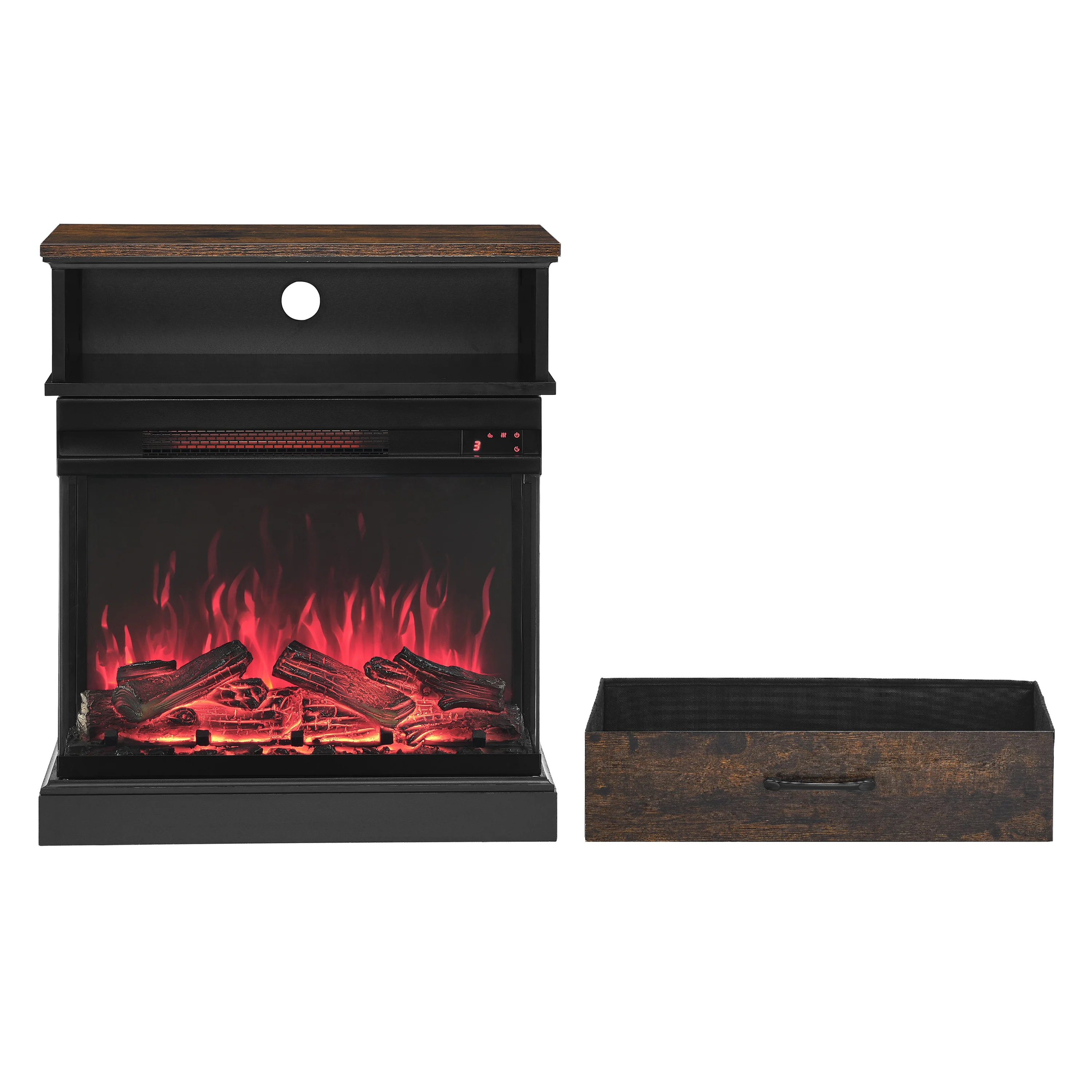 25 inch Stand Side Table with 3-Sided glass Electric Fireplace