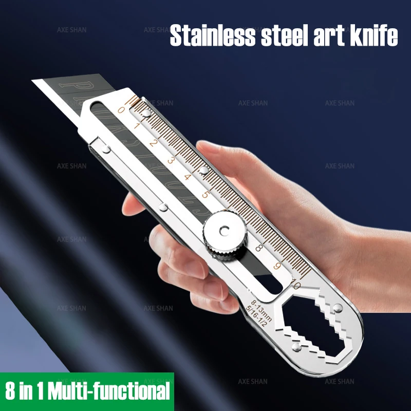 Heavy Duty Utility Cutter Stainless Steel Art Knife Built In Ruler Wrench for Workshop DIY Cutting Multi-functional Hand Tools