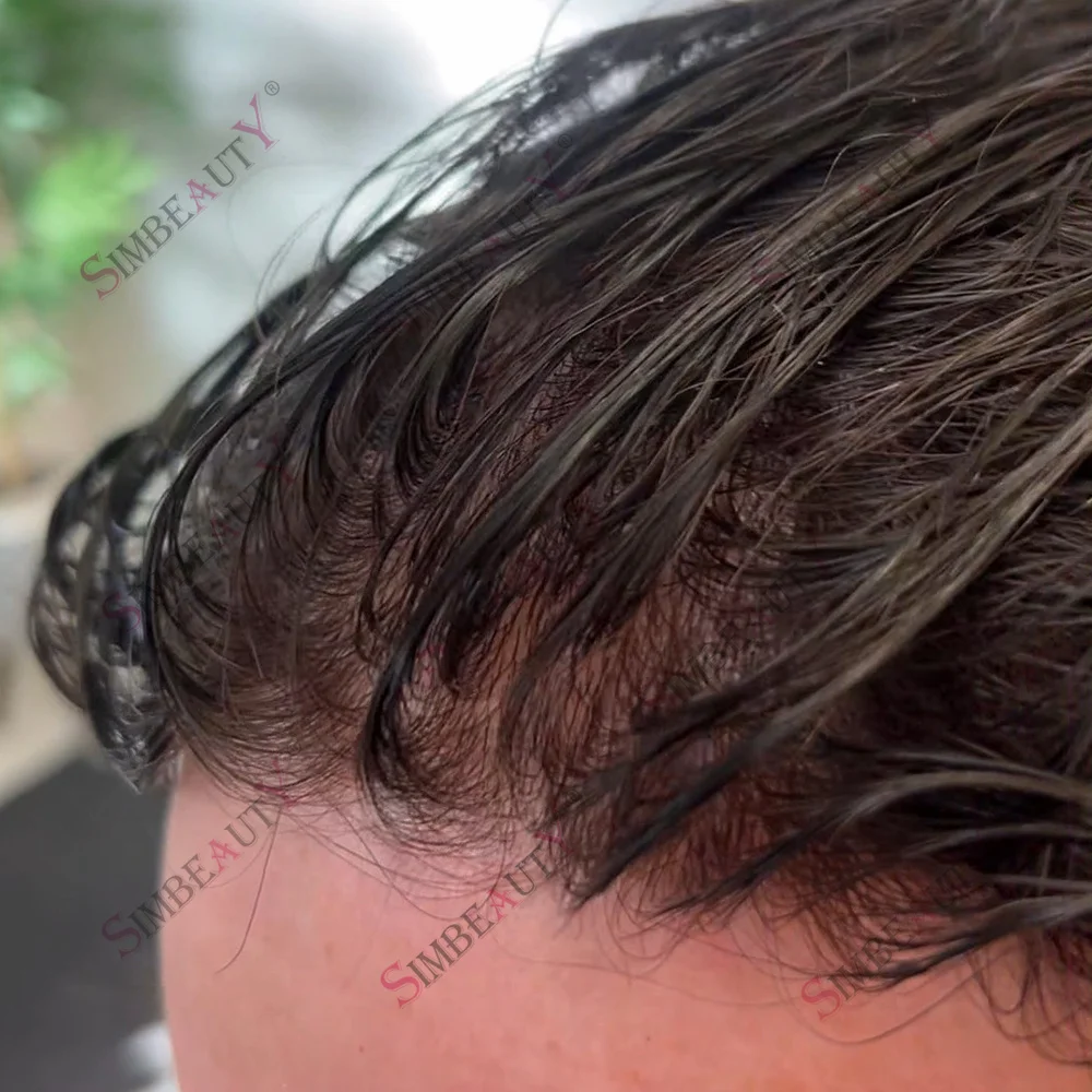 

Натуральная линия роста волос, ультратонкая основа 0.03 мм, 90% плотность, невидимый мужской парик 410 # 520 # Серые, черные, светлые, коричневые мужские парики из натуральных волос