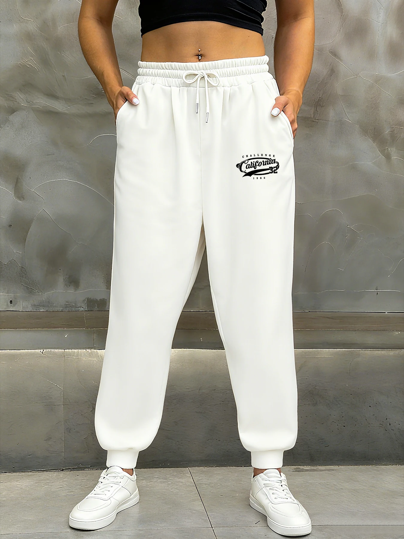 تحدي كاليفورنيا عدد 32 1986 طباعة المرأة الرياضة Sweatpant عادية الشارع بانت الصوف الركض Britches مريح الخريف بنطلون