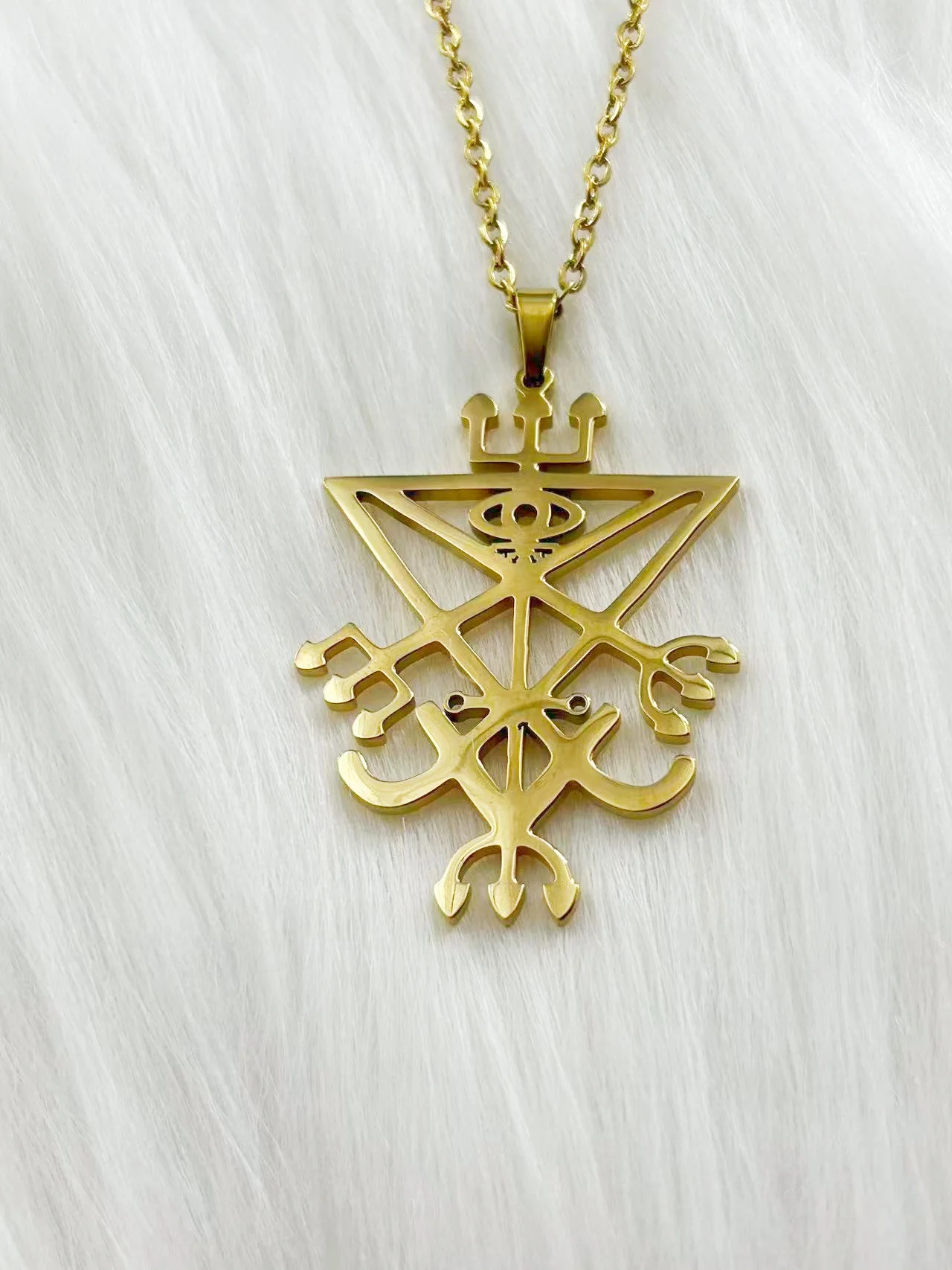 WOUWUSeal de Lucifer LaVey Oculto Diabo Olho Sigil Igreja de Satanás Tridente Colar de Aço Inoxidável Joias