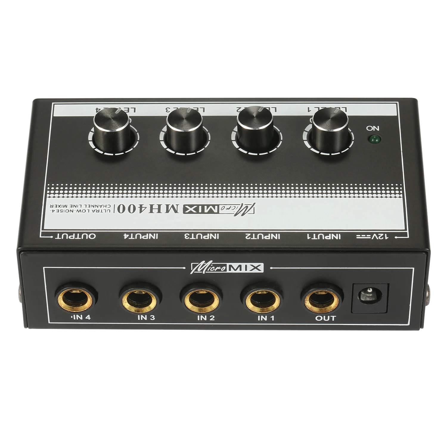 MH400 Audio Mixer Ultra Low-Noise 4-Channel Line Mixer with 1/4-inch TS Inputs & Output Volume Control for Guitar Bass