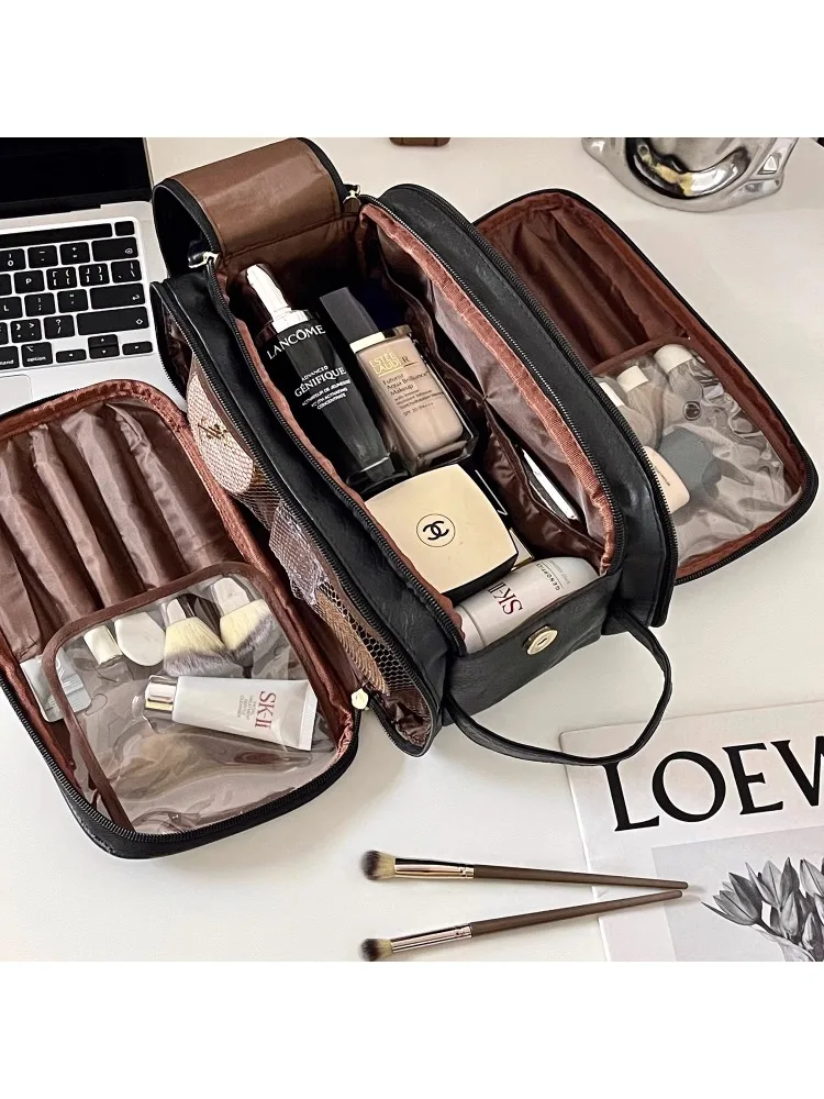 

Женская портативная косметичка большой вместимости с двойным отверстием, удобная дорожная сумка для туалетных принадлежностей, многофункциональный органайзер для хранения